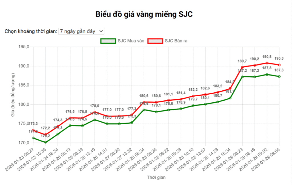 Giá vàng sáng nay 29/1/2026