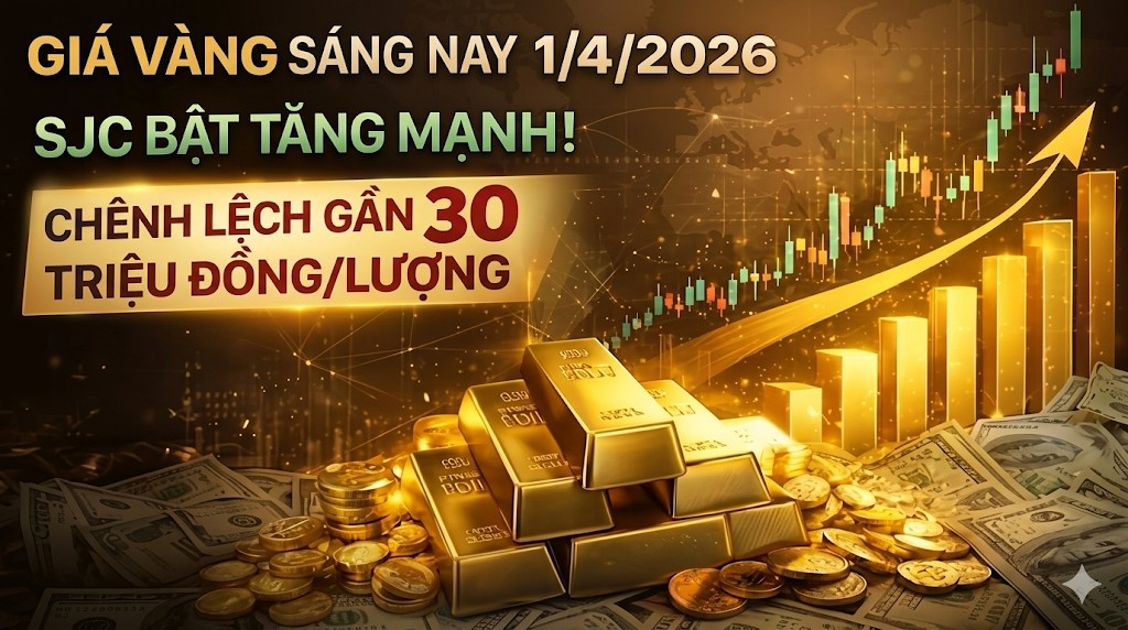Giá vàng sáng nay 01/04/2026: SJC tăng vọt 3,1 triệu đồng/lượng